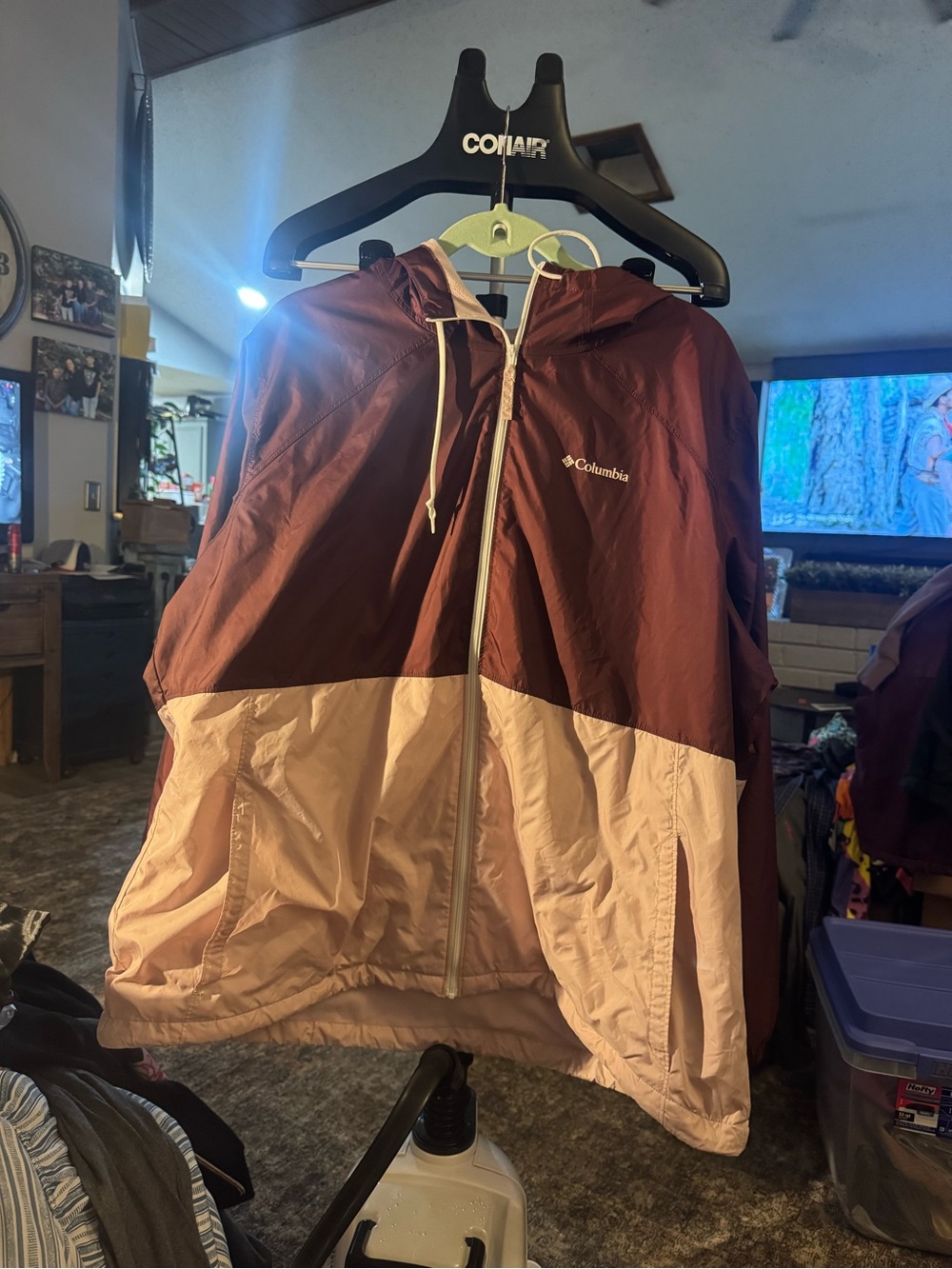 Columbia Two-Tone Hooded Raincoat - Maroon & Light Pink#111